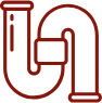 Dynamic Metal Recycling | Simple red outline illustration of a plumbing pipe with a U-bend and a central joint, on a white background.